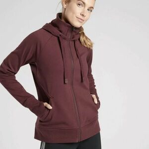 Athleta Triumph Zip Hoodie Jacket Fleece Lined Chocolate Brown Size XL